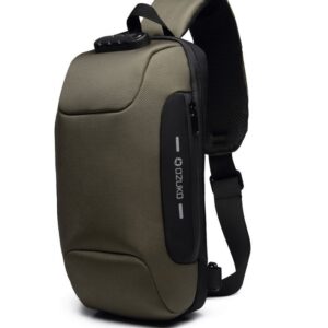 OZUKO biztonsági záras hátizsák (18×10×35 cm) Zöld