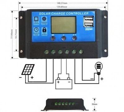30A-es 36V Napelem töltésvezérlő USB kimenettel - Image 3